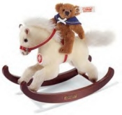 MOHAIR TEDDY BEAR WITH ROCKING HORSE