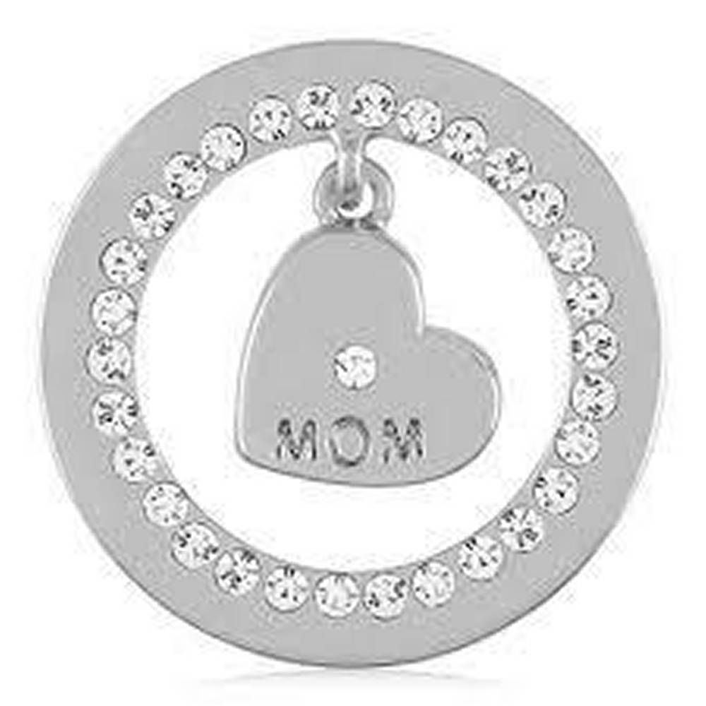 Dangle Heart Mom Coin (Rhodium)