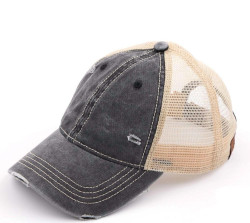 Black Vintage Distressed Baseball Cap with Mesh Back