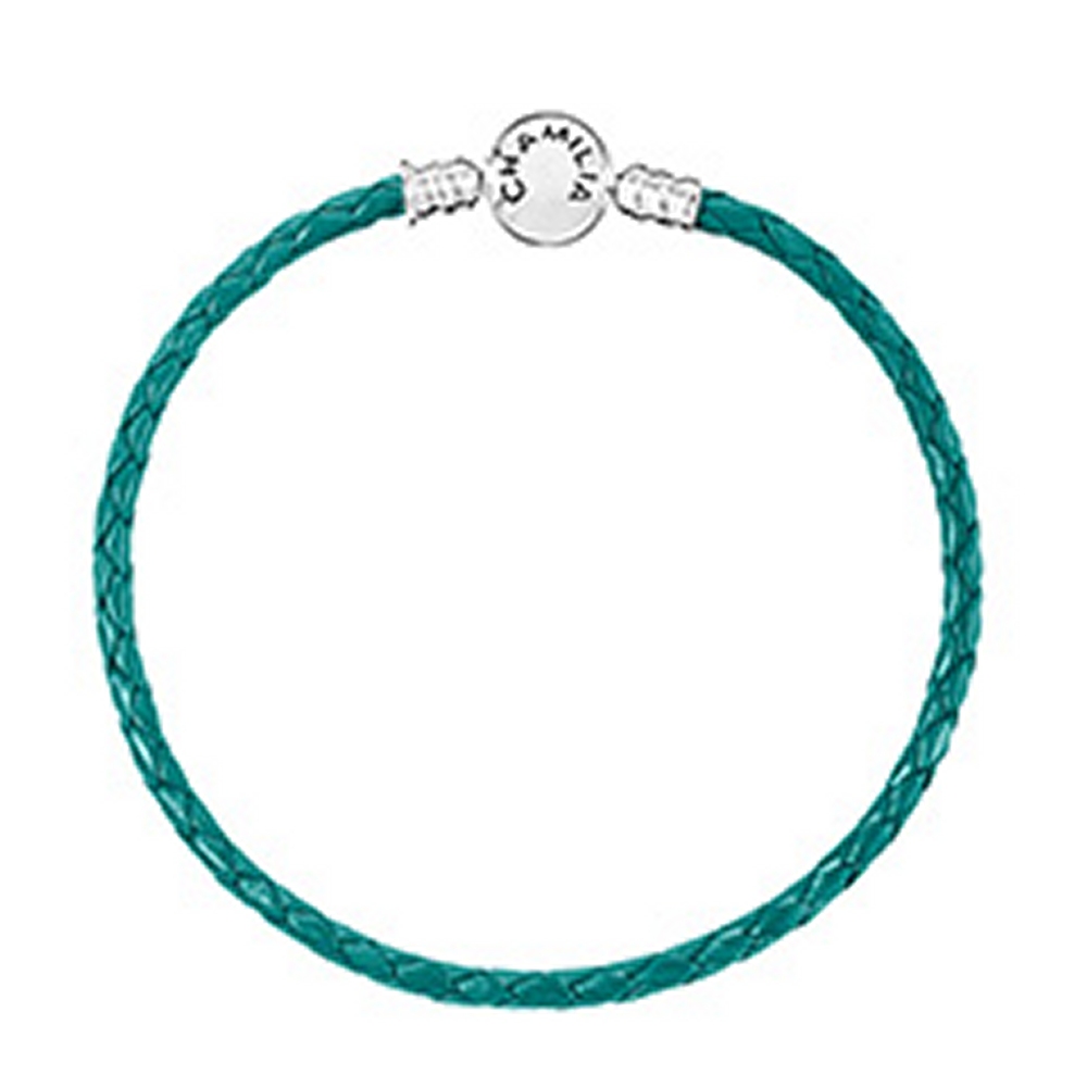 TEAL BRAIDED SNAP CLOSURE LEATHER BRACELET, MED