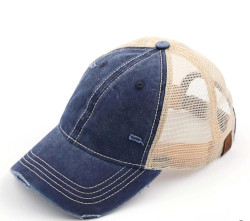 Navy Vintage Distressed Baseball Cap with Mesh Back