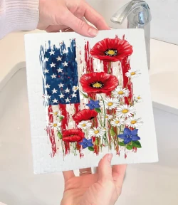 Patriotic American Flag Flowers Swedish Dishcloth